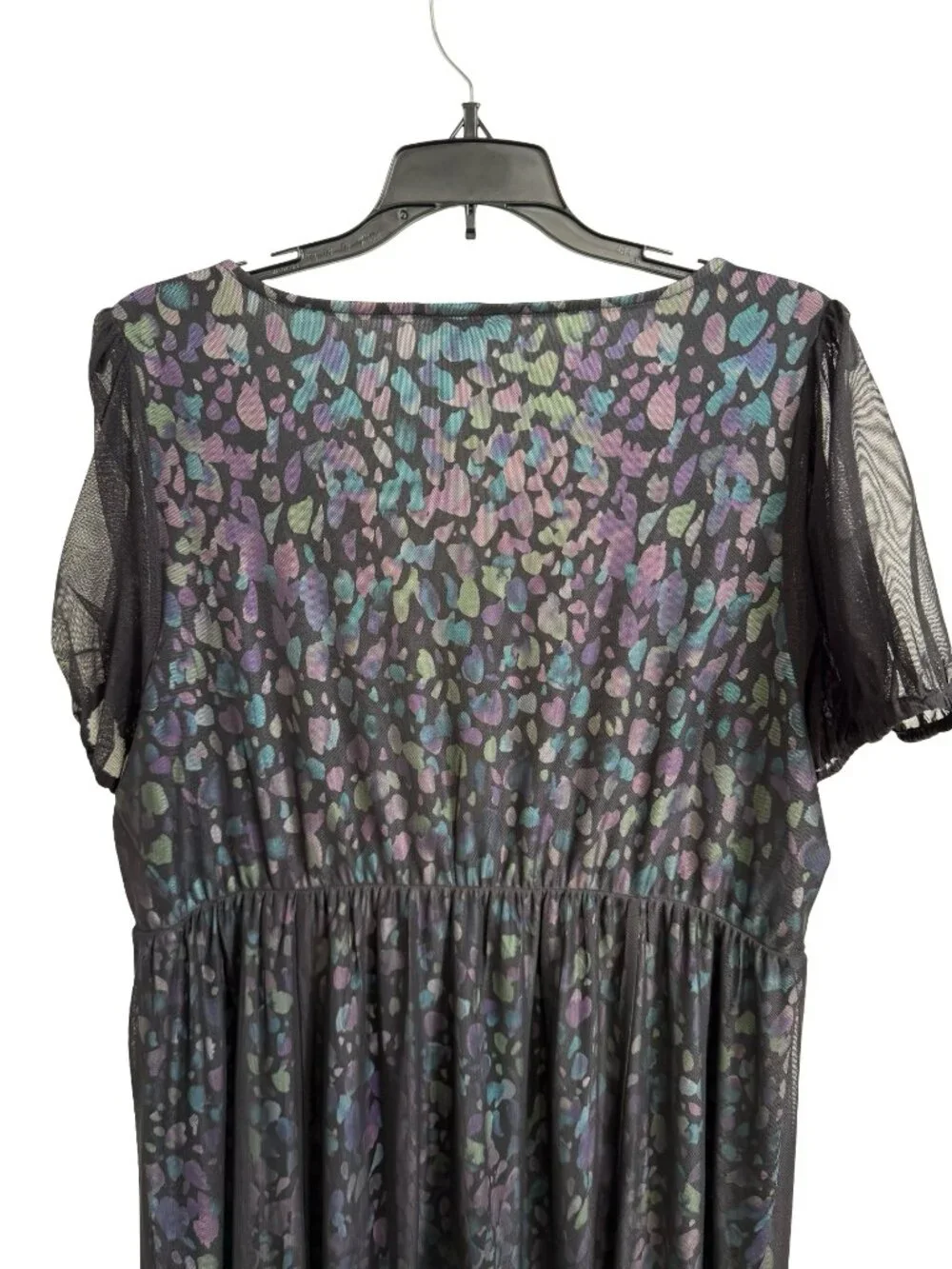 Torrid Mesh Midi Dress Size 1 US 1X Black Purple Blue Heart Whimsigoth Tiered